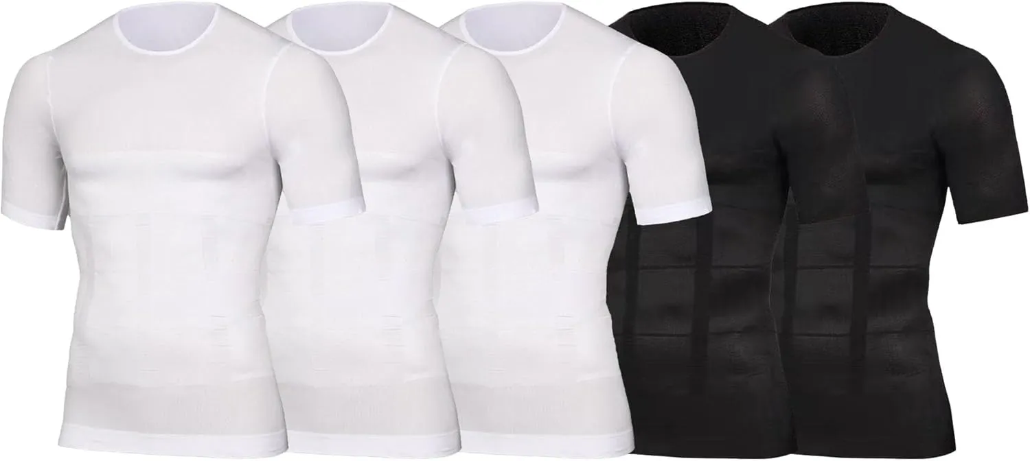 5 Pack Men's Short Sleeve Compression Shirts Workout Gym Slimming Shapewear T-Shirts Tops Athletic Undershirts