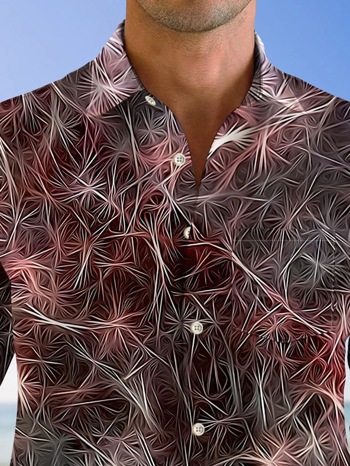 Alohadaddy Geometric Lines Button Pocket Casual Long Sleeve Shirt