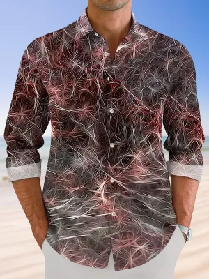Alohadaddy Geometric Lines Button Pocket Casual Long Sleeve Shirt