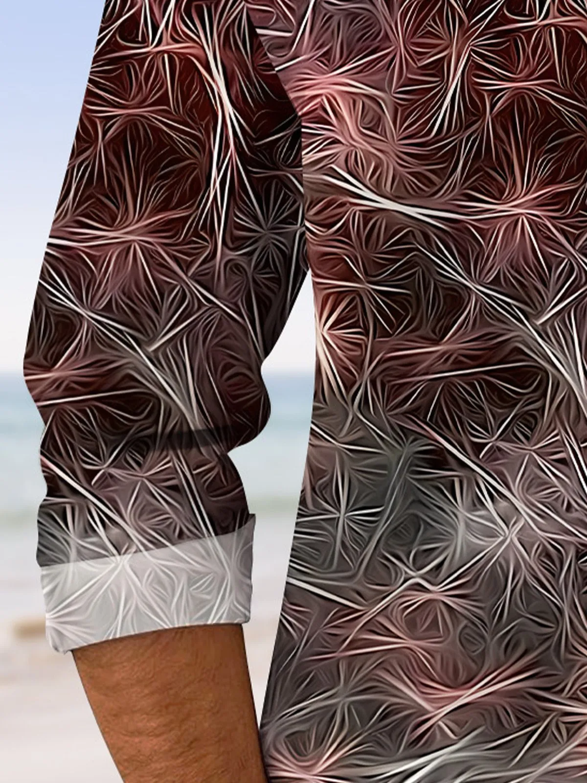 Alohadaddy Geometric Lines Button Pocket Casual Long Sleeve Shirt