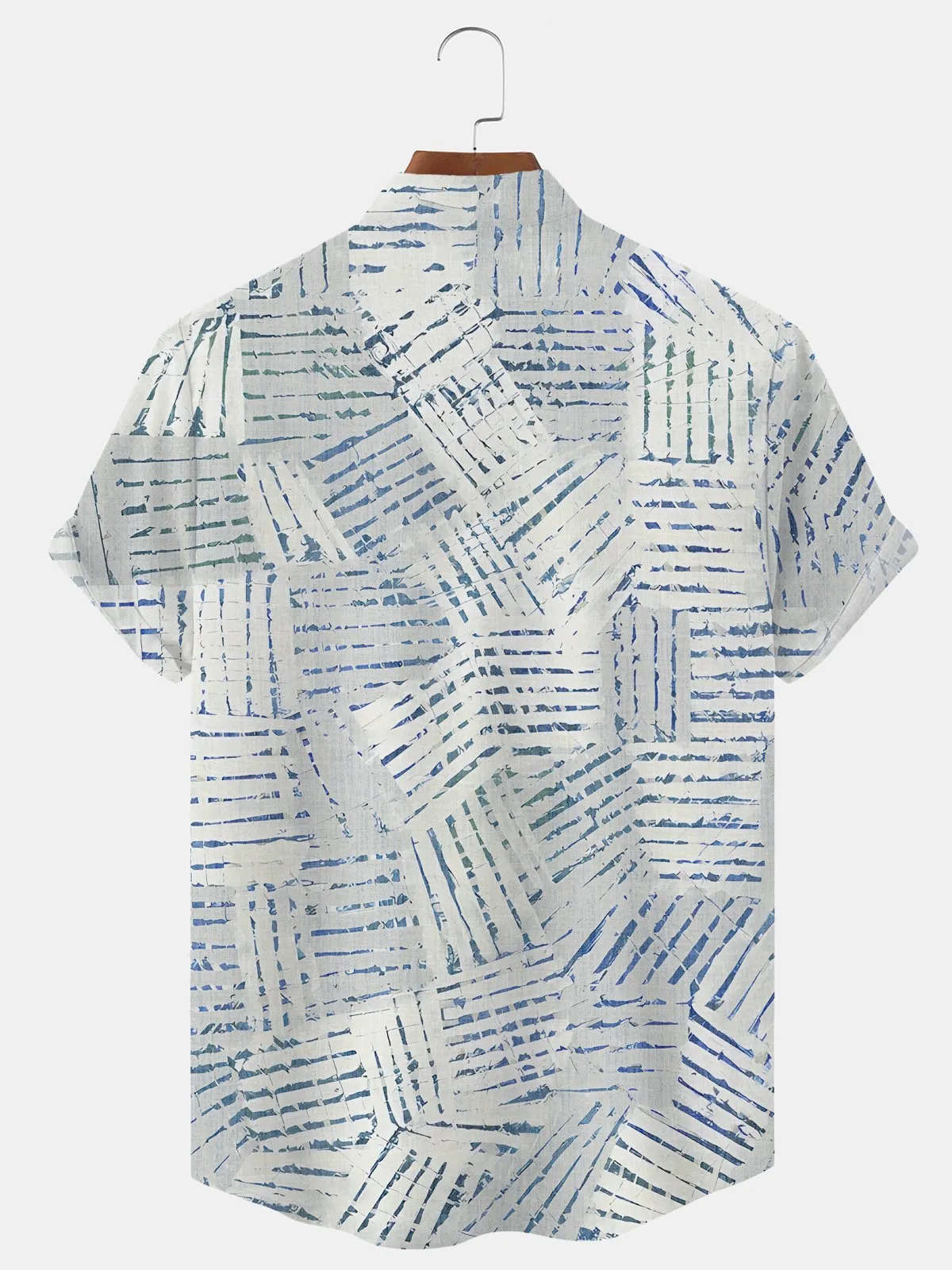 Alohadaddy Geometric Lines Buttons Pockets Casual Short Sleeves Stand Collar Shirt