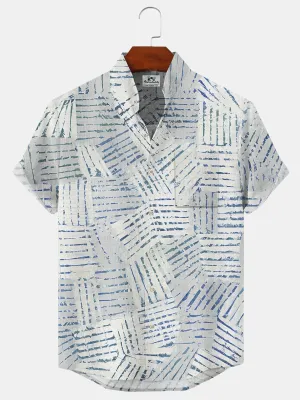 Alohadaddy Geometric Lines Buttons Pockets Casual Short Sleeves Stand Collar Shirt