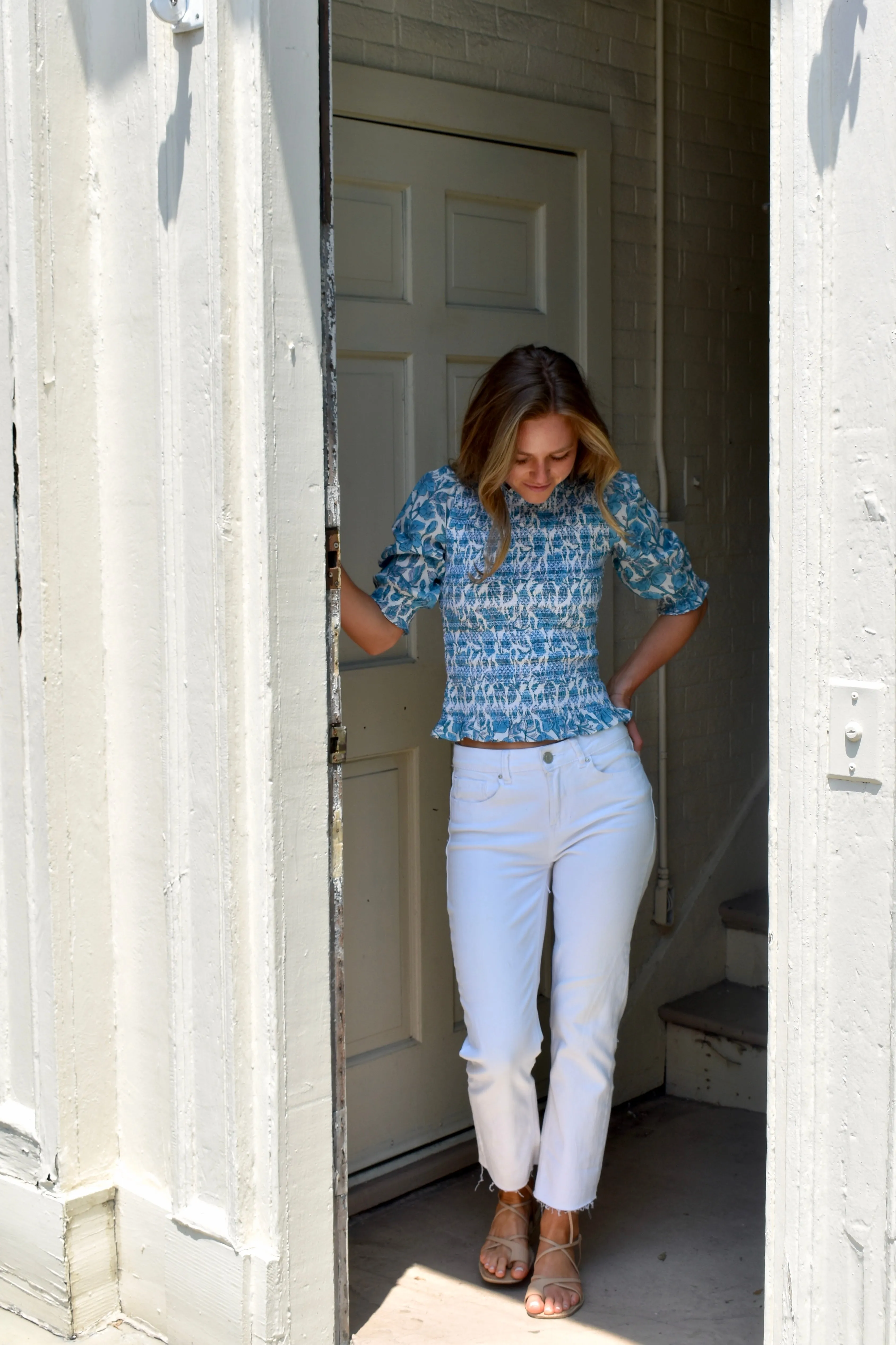 Annie Smocked Top Summer Turquoise Blue