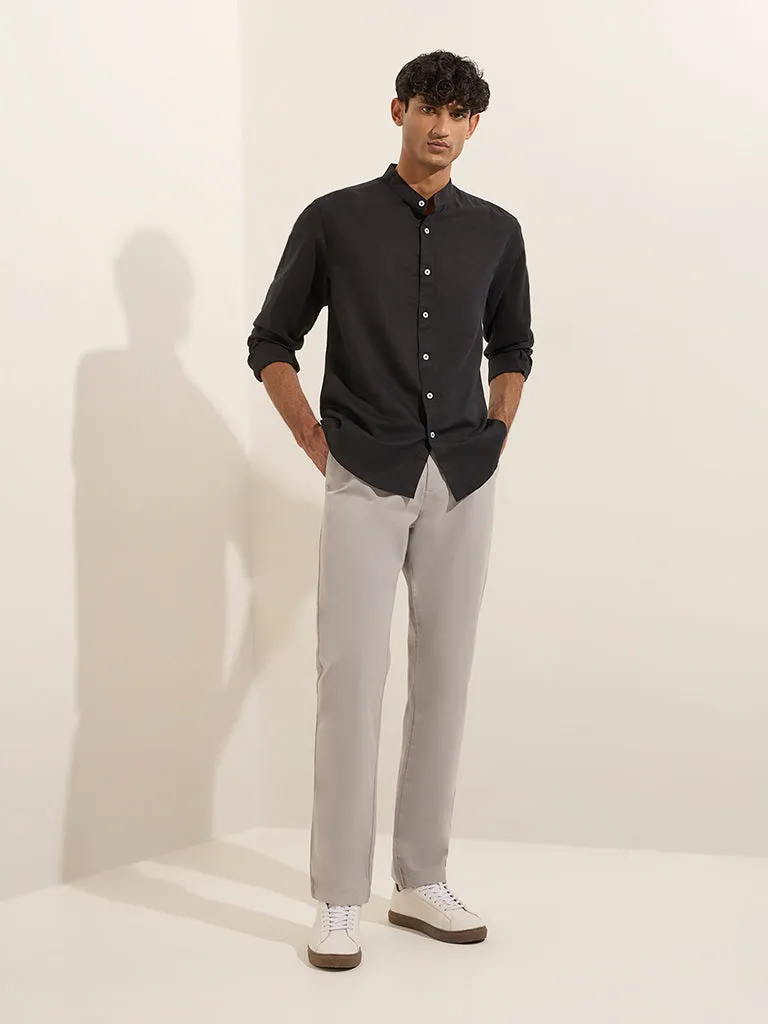 Ascot Black Solid Relaxed-Fit Linen-Blend Shirt