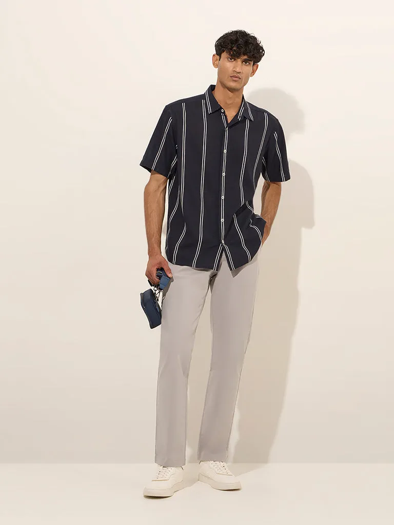 Ascot Navy Blue Striped Relaxed-Fit Shirt