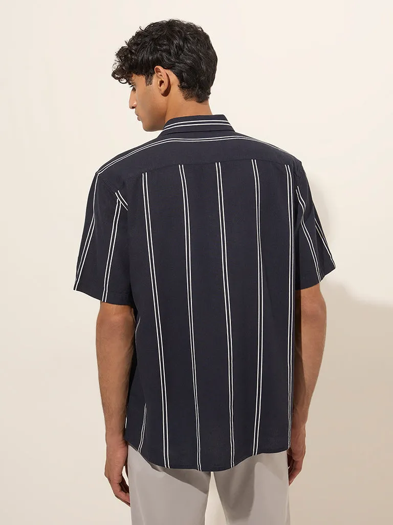 Ascot Navy Blue Striped Relaxed-Fit Shirt