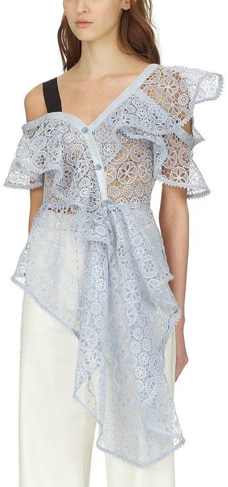 Asymmetric Circle Floral Lace Top
