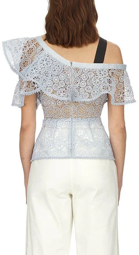 Asymmetric Circle Floral Lace Top