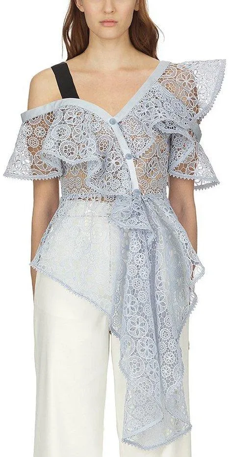 Asymmetric Circle Floral Lace Top