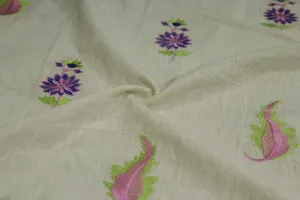 Beige Motifs Cotton Flax Fabric