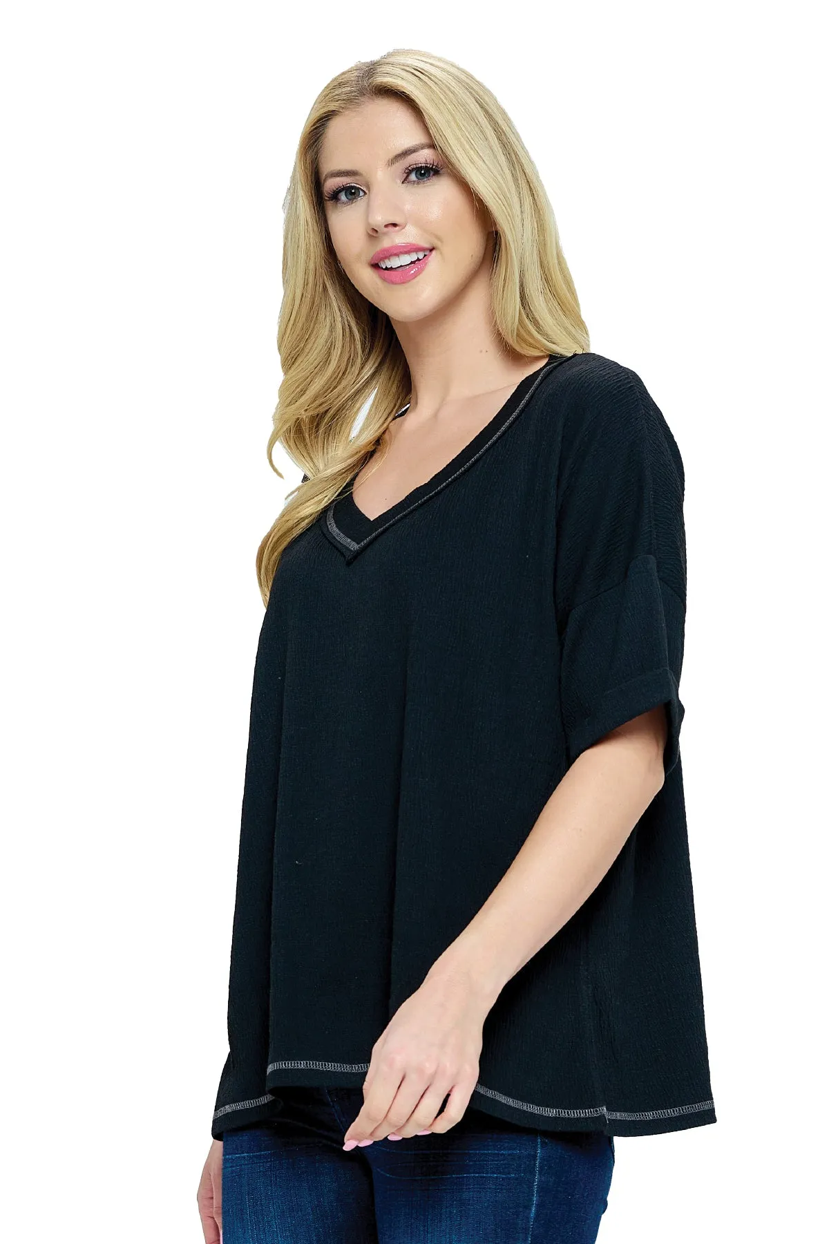 Black Top Solid Loose Fit