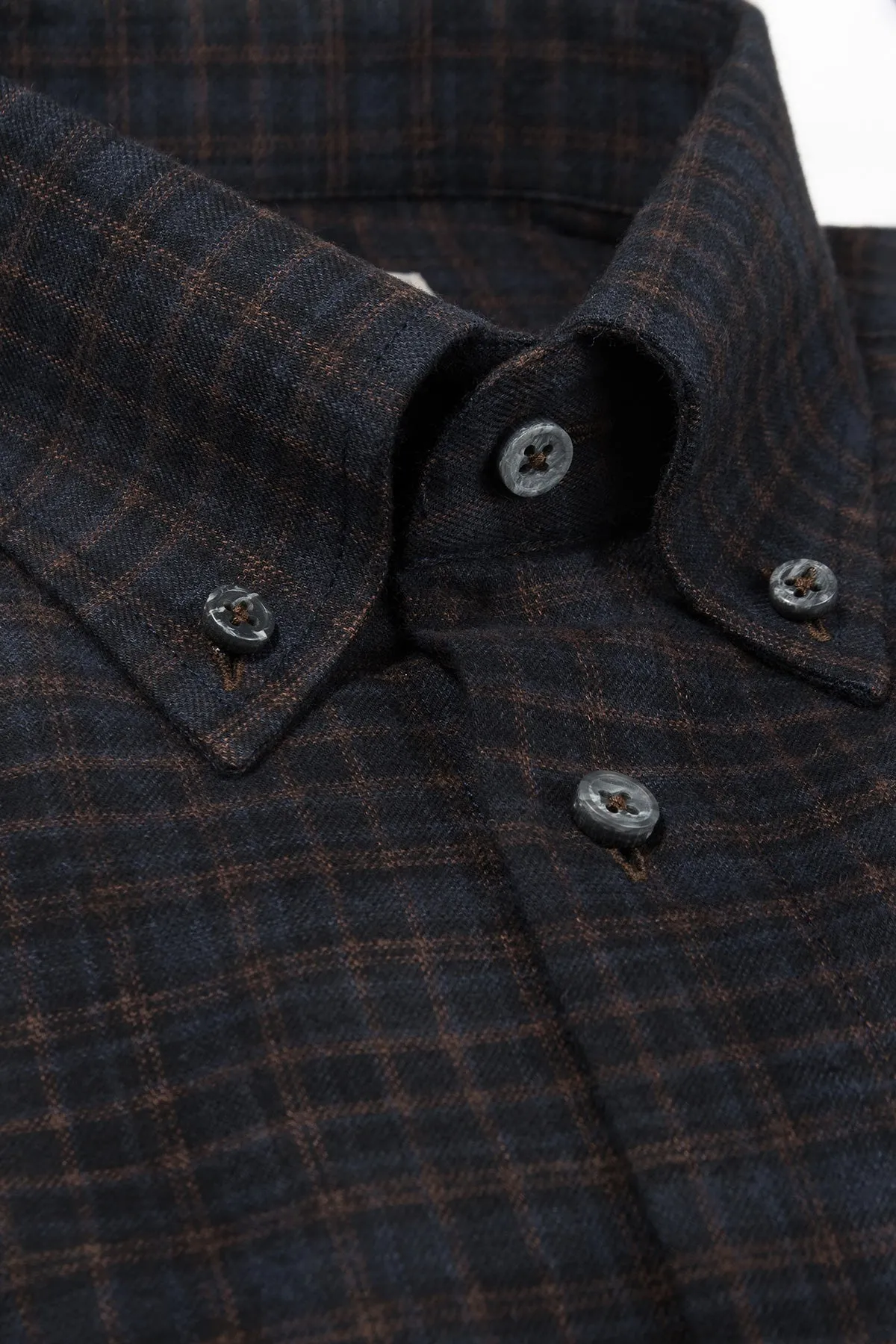 Brown checked slim fit flannel shirt