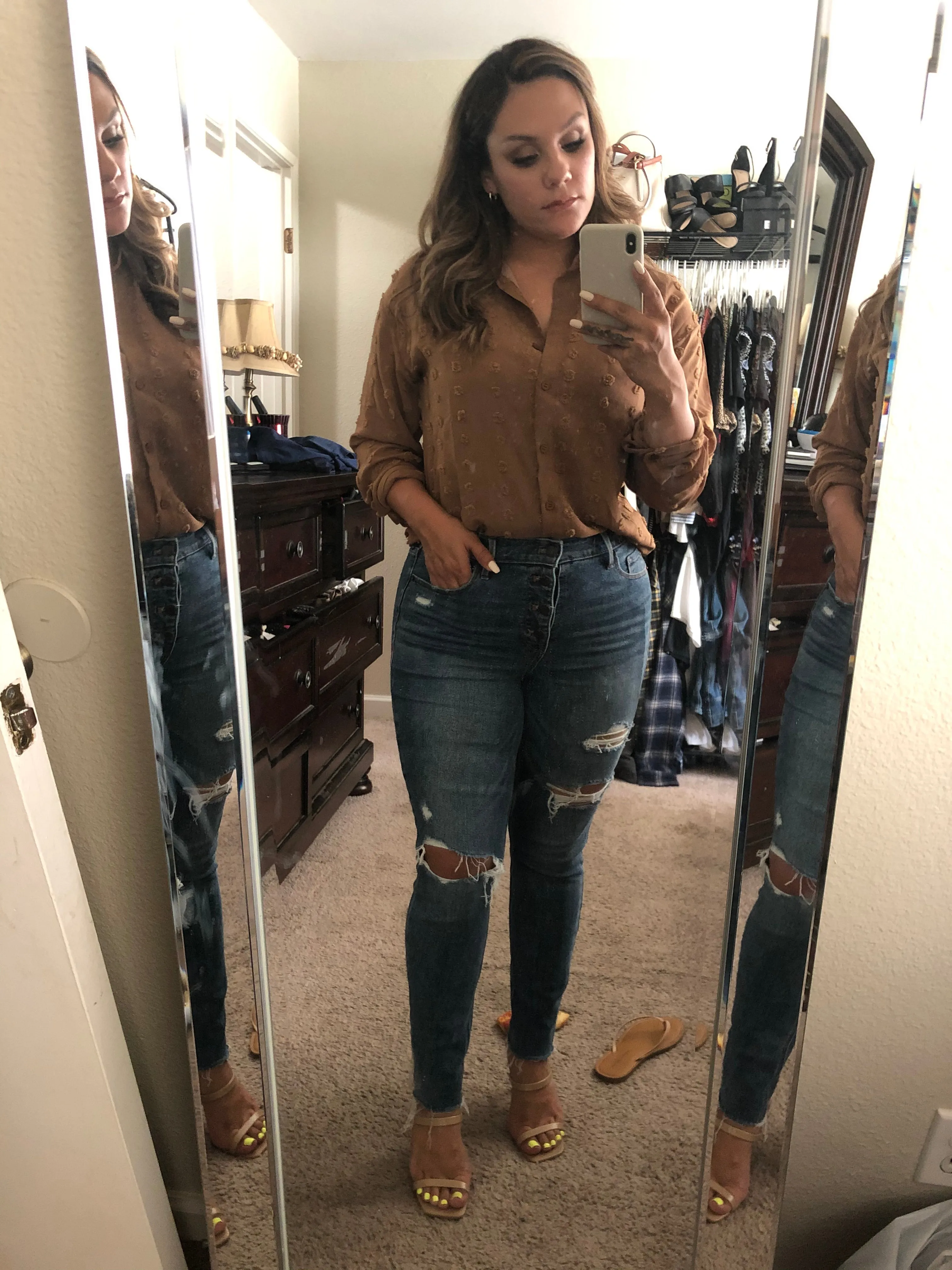 Brown Half Sleeve Women Pompom Button Down Shirt Casual Blouse Top - Astylish