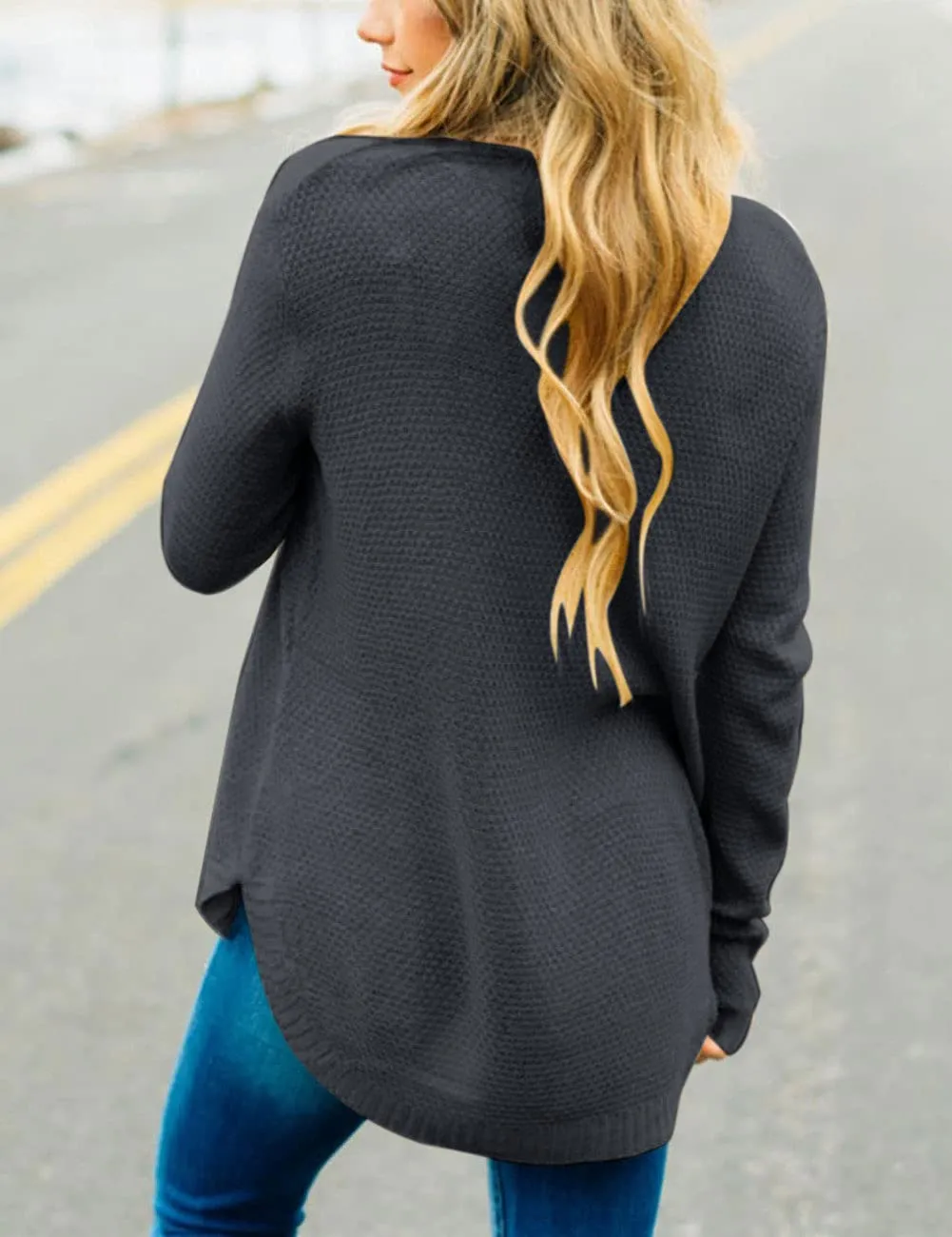 Burgundy Women's Long Sleeve Oversized Crew Neck Solid Color Knit Pullover Sweater Tops - MEROKEETY