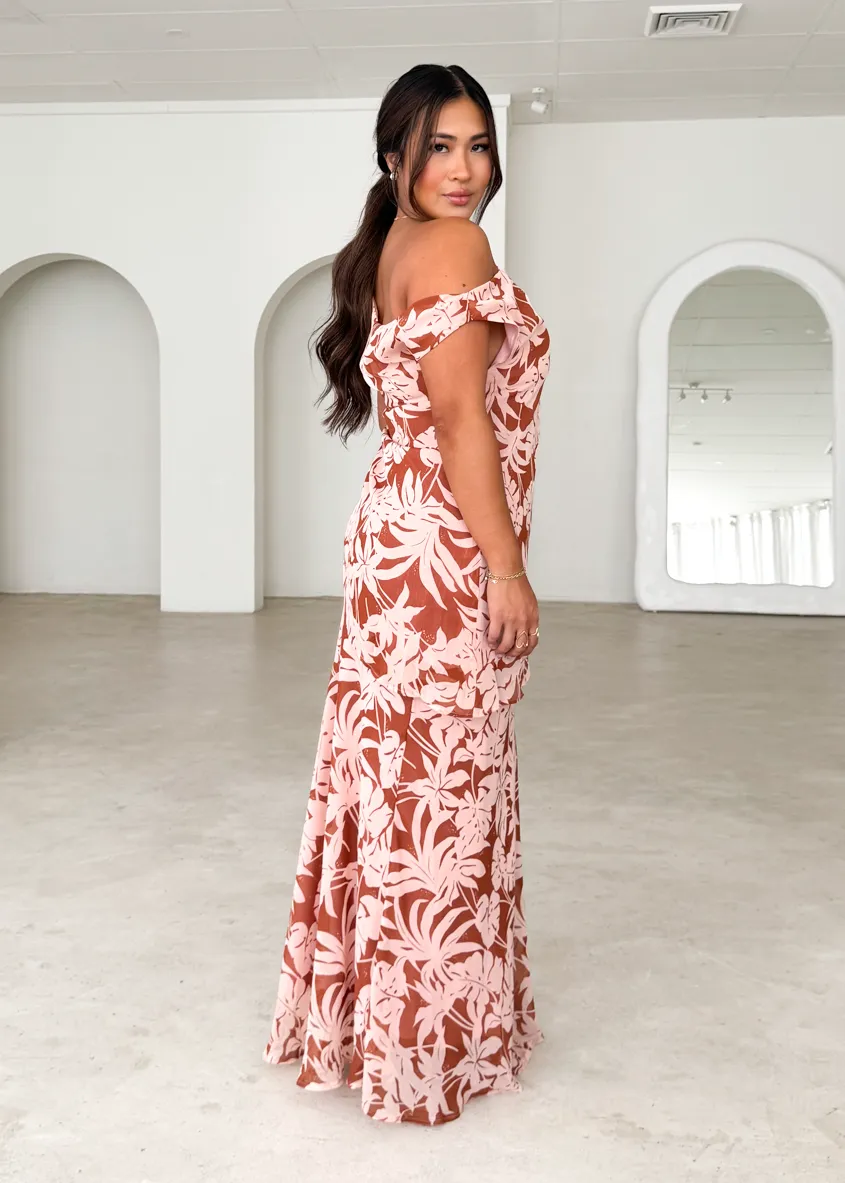 Cartez Off Shoulder Top - Bronze Palm