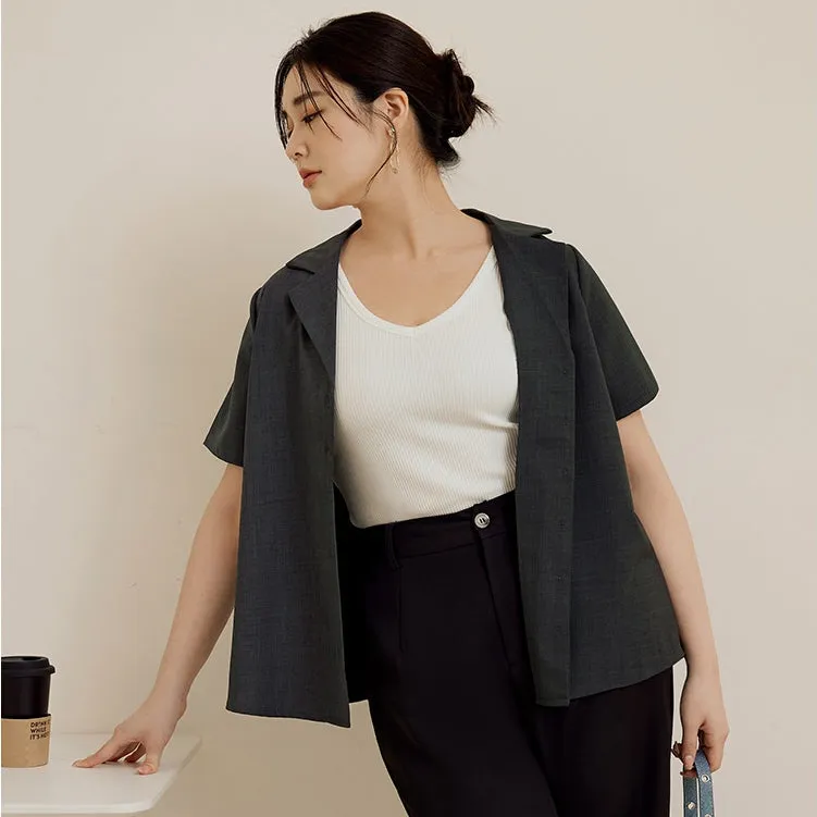 Casual Lapel Collar Wrinkle Free Loose Button Shirt Top