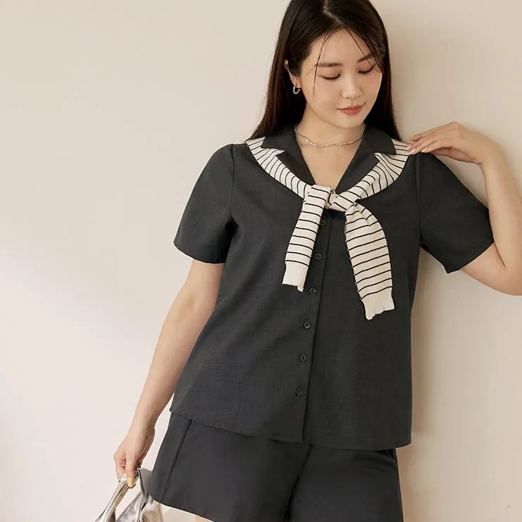 Casual Lapel Collar Wrinkle Free Loose Button Shirt Top