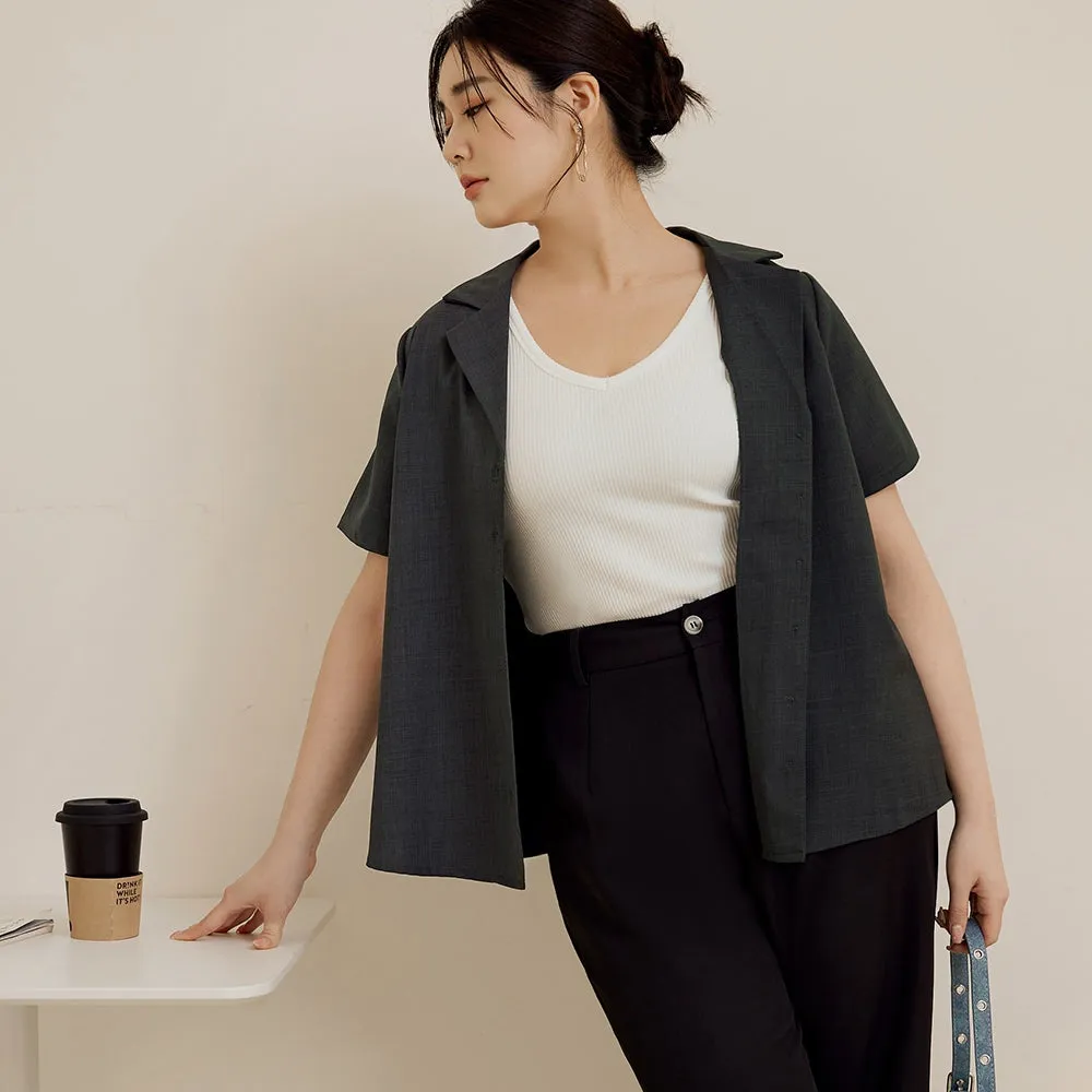 Casual Lapel Collar Wrinkle Free Loose Button Shirt Top