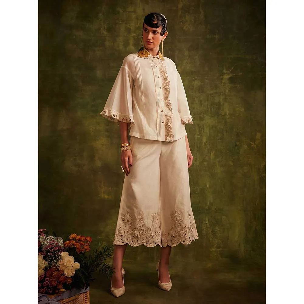 CHANDRIMA Ivory Chanderi Ruffled Shirt