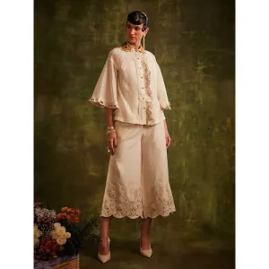 CHANDRIMA Ivory Chanderi Ruffled Shirt