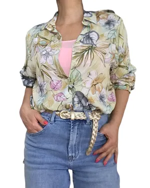 Chemise fleurie jaune, manche longue