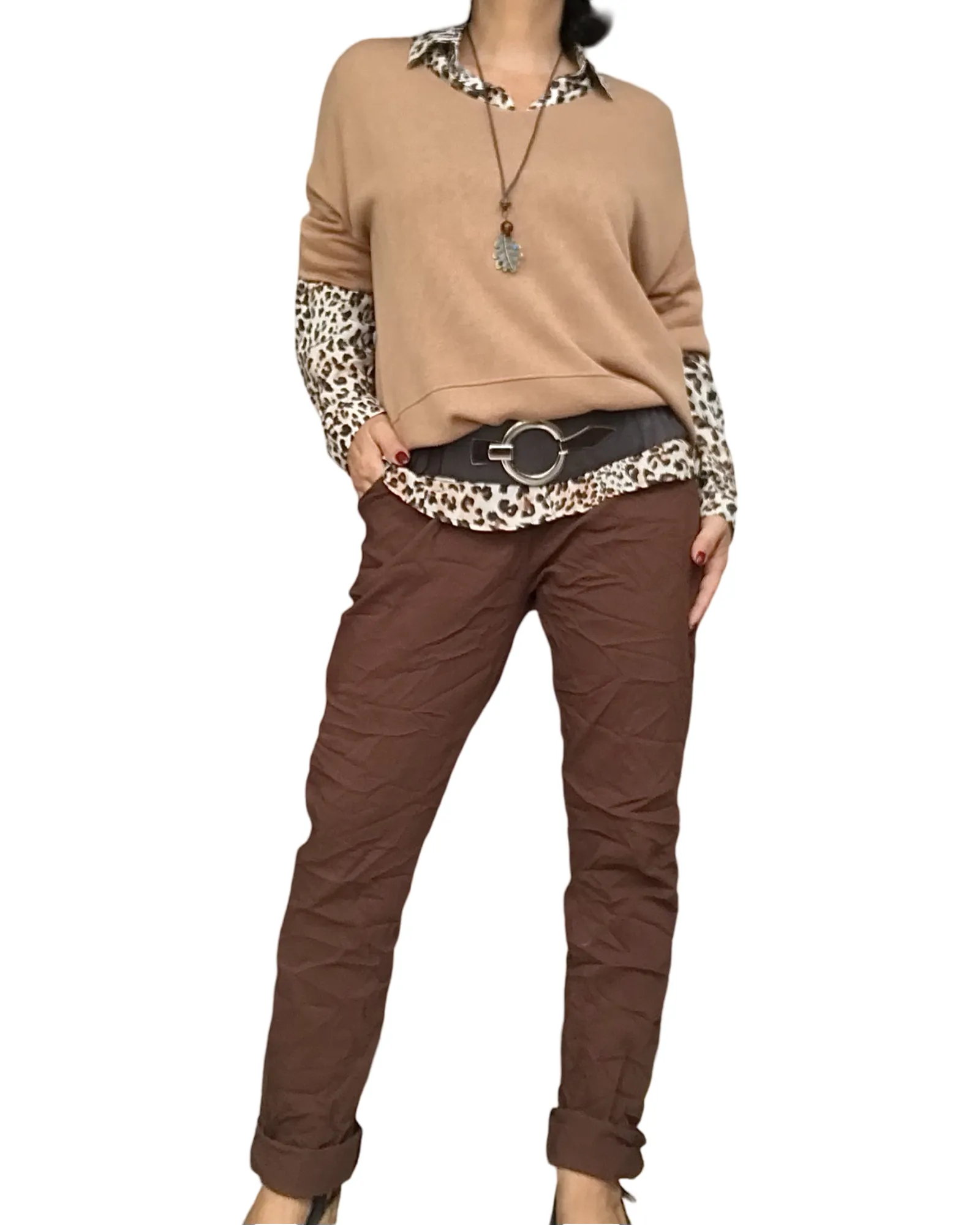 Chemise léopard crème, brune et noire
