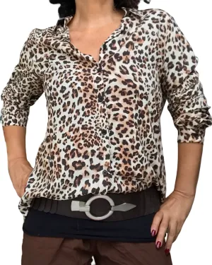 Chemise léopard crème, brune et noire