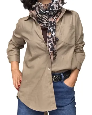Chemise unie, manche longue, camel