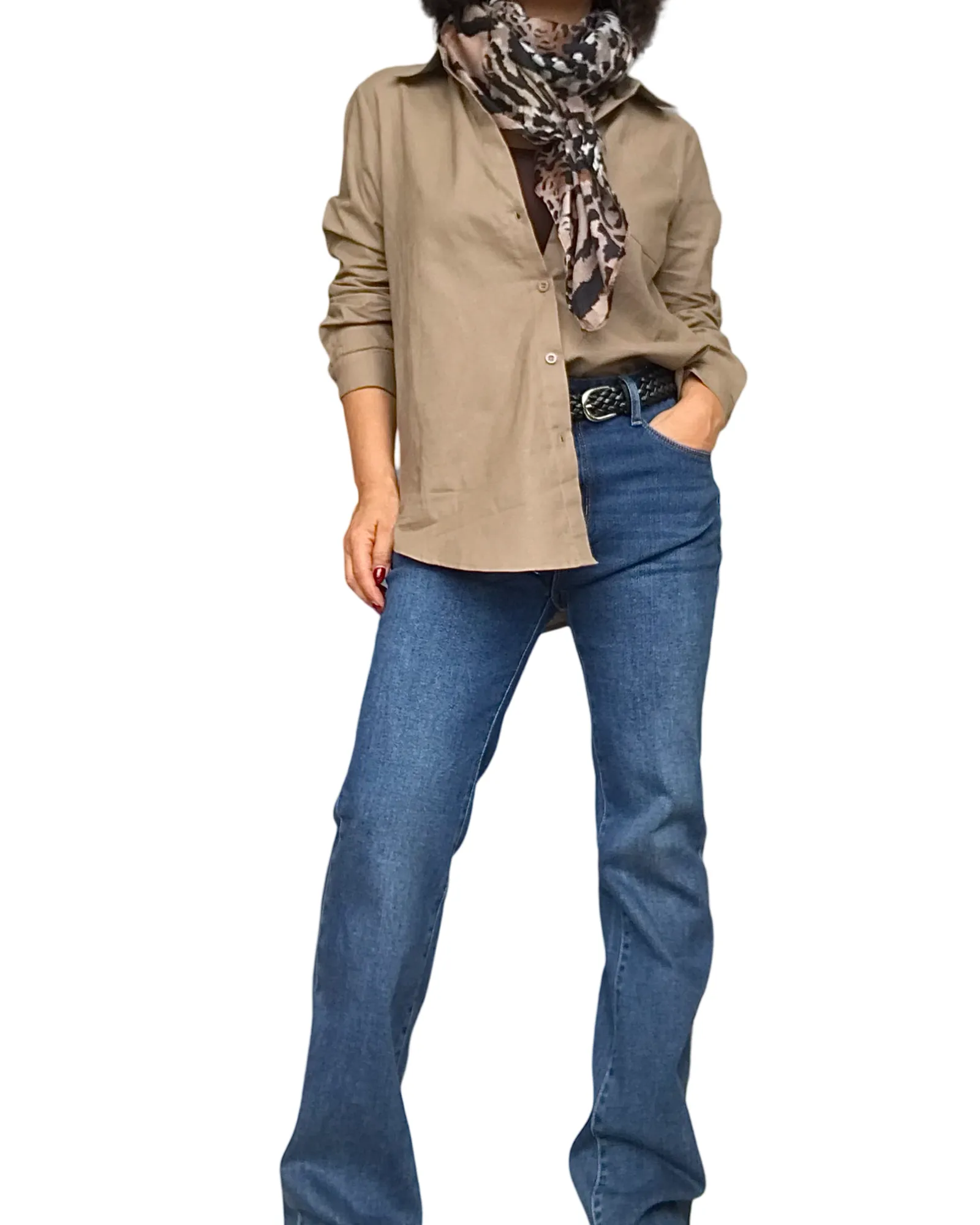 Chemise unie, manche longue, camel