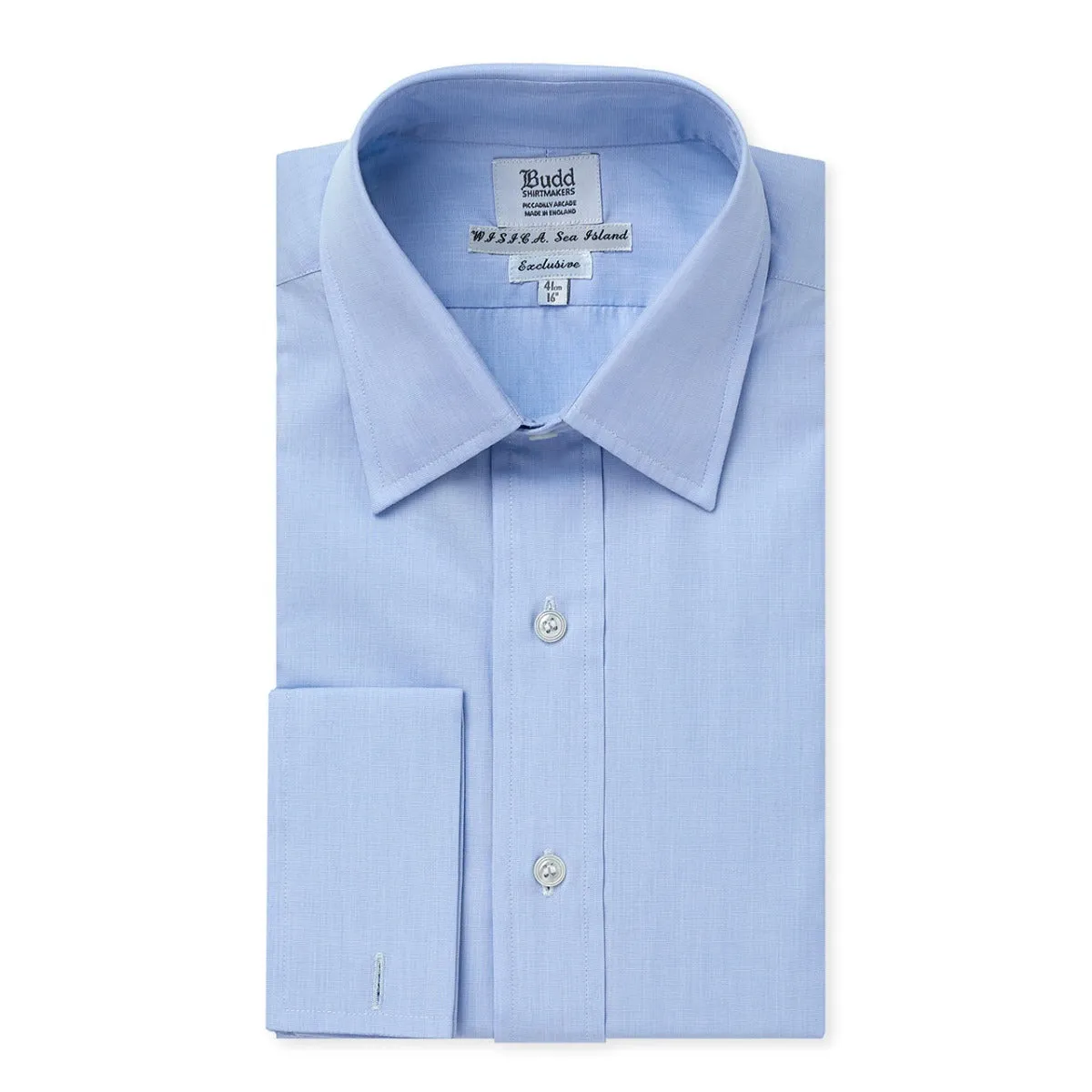 Classic Fit Exclusive End on End Sea Island Cotton Double Cuff in Sky Blue