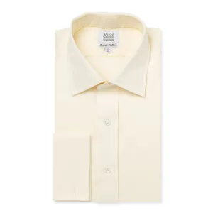 Classic Fit Plain Poplin Double Cuff Bank Collar Shirt in Cream