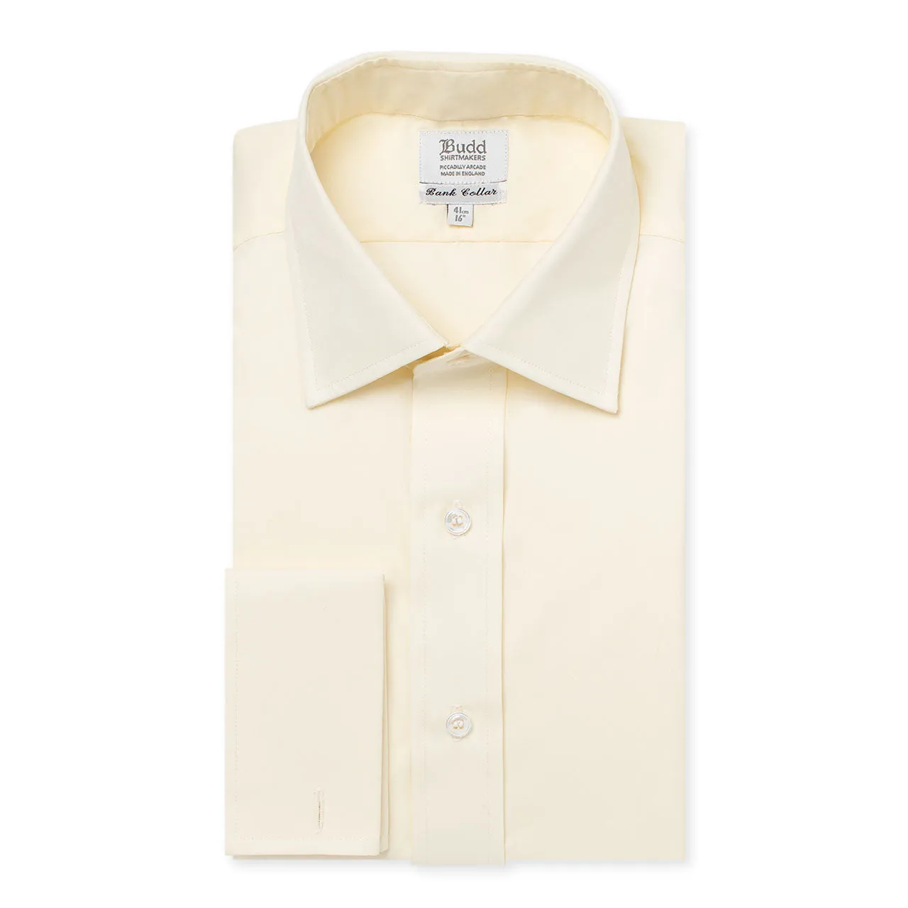 Classic Fit Plain Poplin Double Cuff Bank Collar Shirt in Cream
