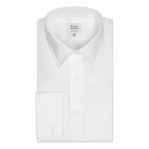 Classic Fit Wide Herringbone Double Cuff Shirt in White
