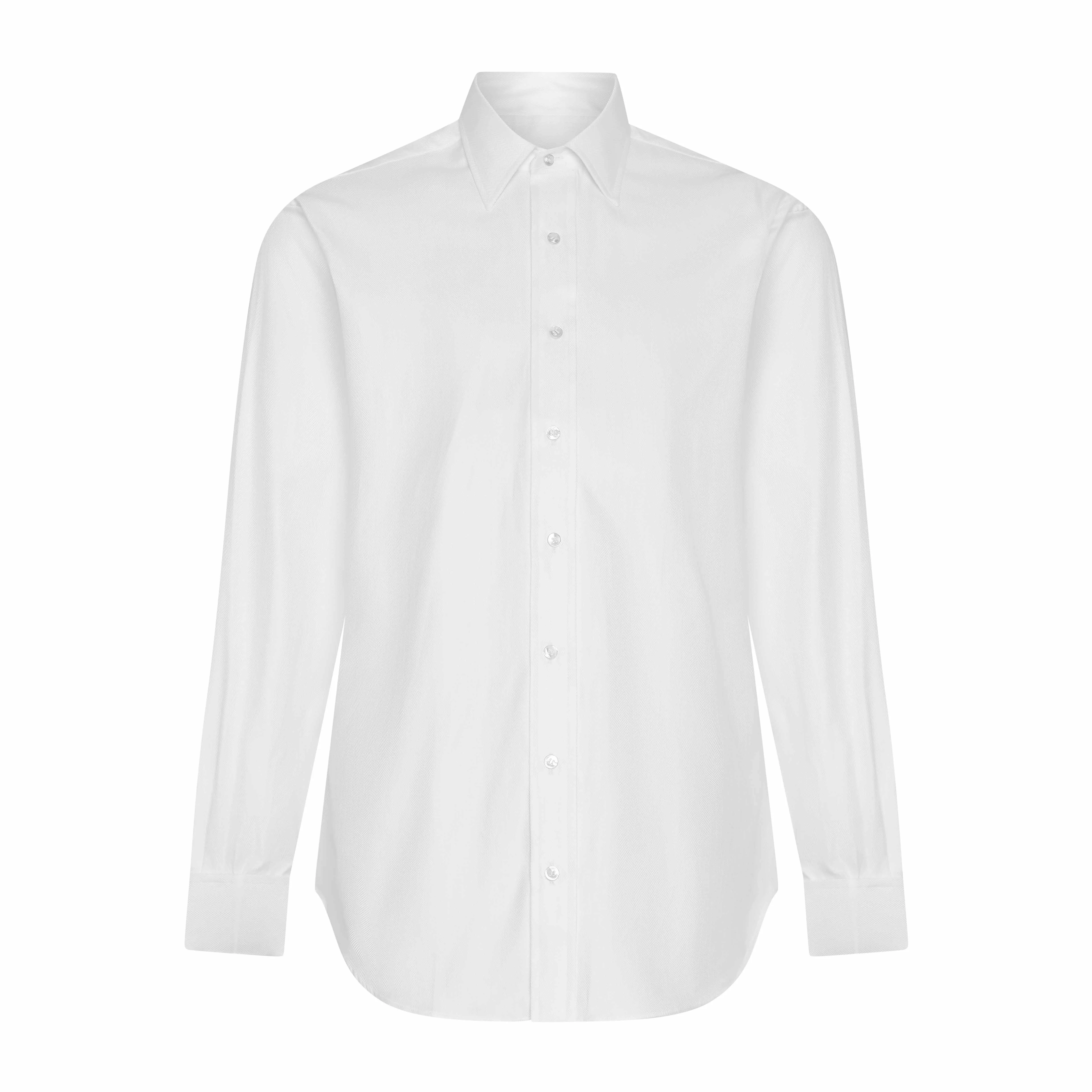 Classic Fit Wide Herringbone Double Cuff Shirt in White
