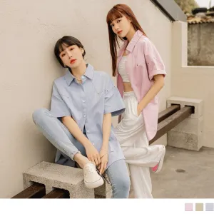 COTTON PLAIN SHORT SLEEVE LONGLINE SHIRTS