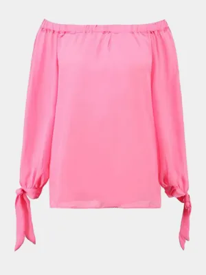 Custom Cerulean Off The Shoulder Sleeves Side Slit Chiffon Blouse