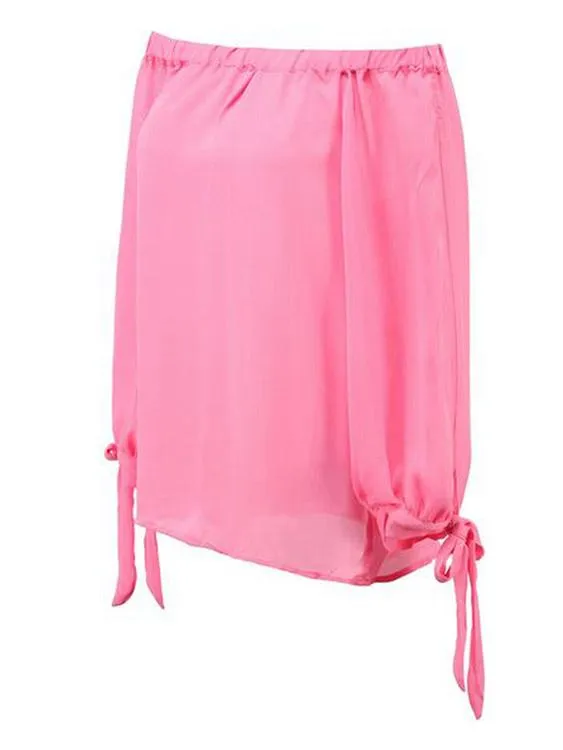 Custom Cerulean Off The Shoulder Sleeves Side Slit Chiffon Blouse
