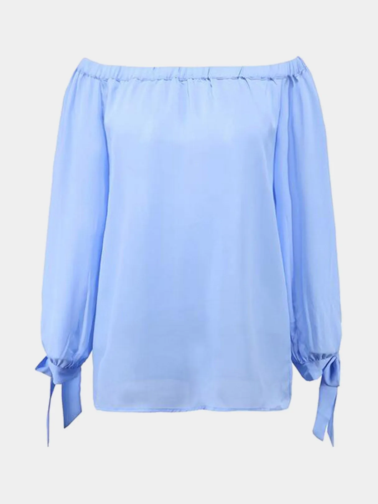 Custom Cerulean Off The Shoulder Sleeves Side Slit Chiffon Blouse