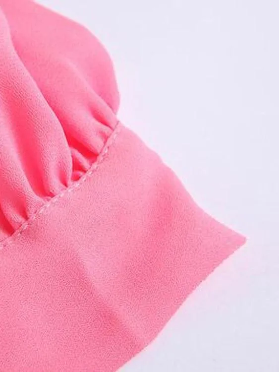 Custom Cerulean Off The Shoulder Sleeves Side Slit Chiffon Blouse