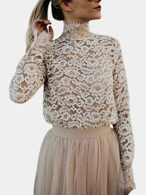 Custom Lace Long Sleeve Apricot Blouses