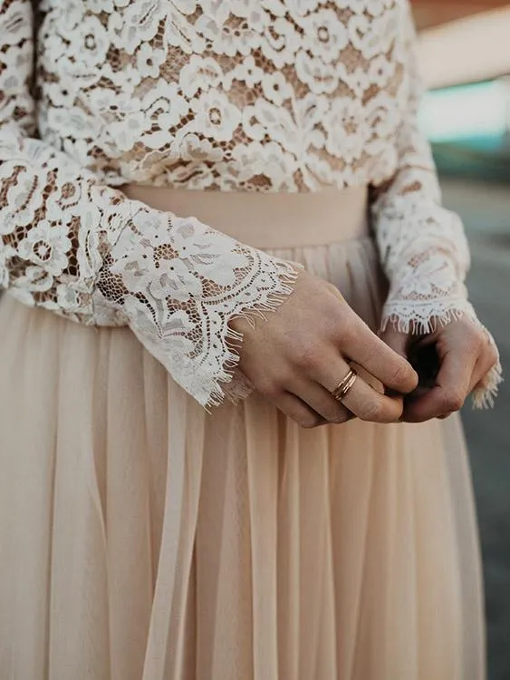 Custom Lace Long Sleeve Apricot Blouses