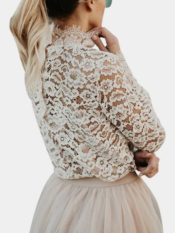 Custom Lace Long Sleeve Apricot Blouses