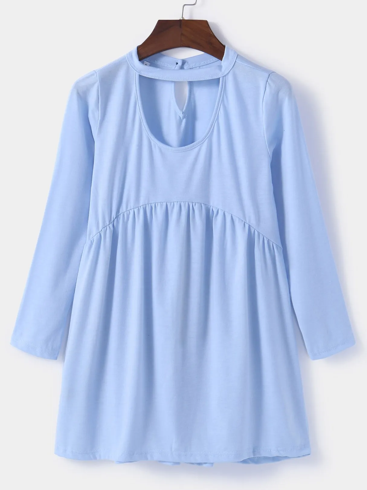 Custom Plain Cut Out Pleated Long Sleeve Top