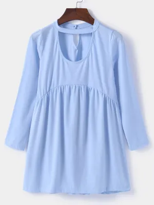 Custom Plain Cut Out Pleated Long Sleeve Top
