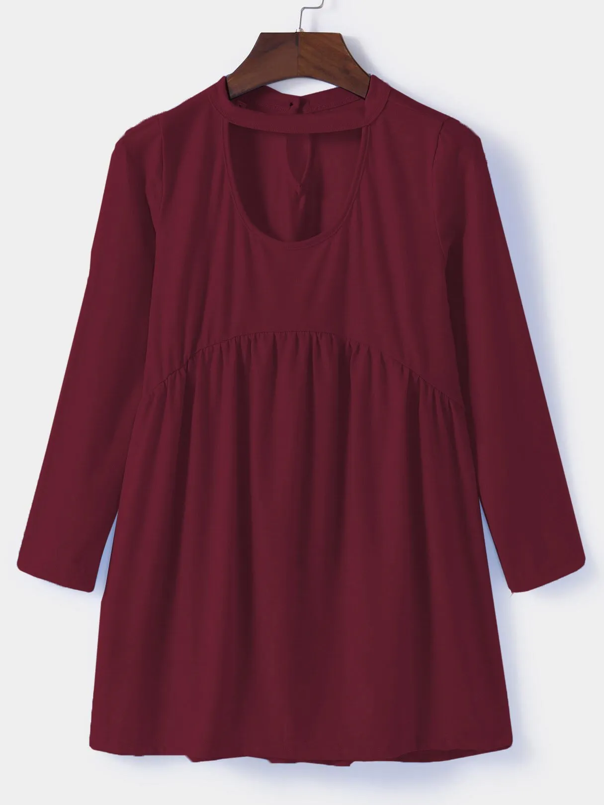 Custom Plain Cut Out Pleated Long Sleeve Top