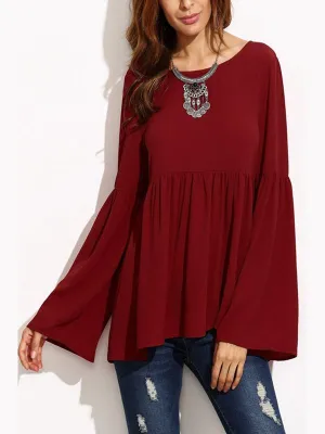 Custom Plain Long Sleeve Burgundy Blouses