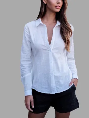 Custom Plain Long Sleeve Irregular Hem White Blouses