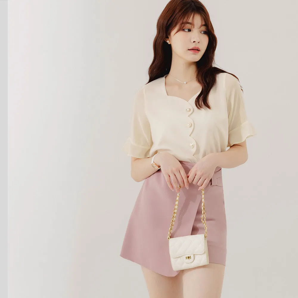 Cute Heart Pearl Button Chiffon Sleeve Jacket Cardigan Blouse Top