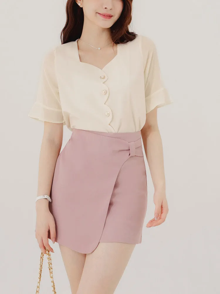 Cute Heart Pearl Button Chiffon Sleeve Jacket Cardigan Blouse Top