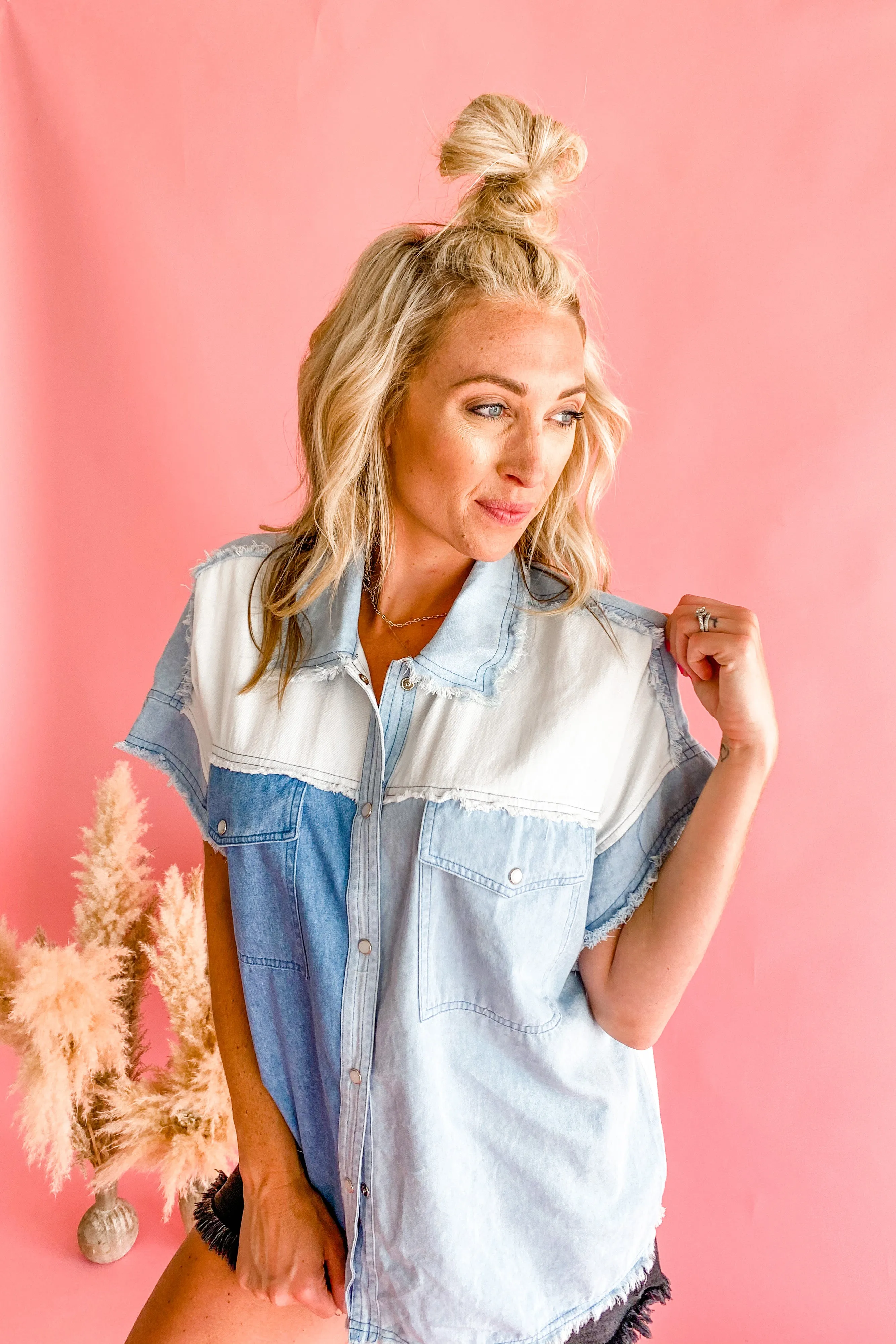 Daphne Denim Patch Pearl Snap Top